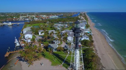 Wall Mural - Aerial orbit approach video Hillsboro Inlet Lighthouse FL 4k 60p