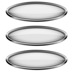 Wall Mural - White oval buttons set with bold chrome frame. 3d shiny icons