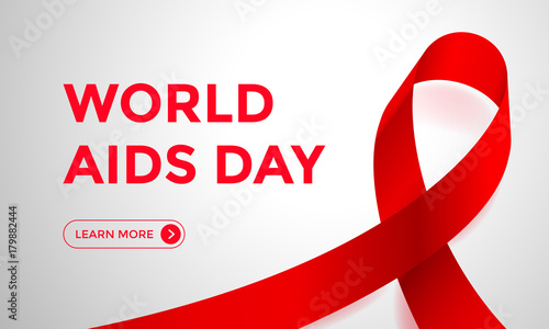 World Aids Day Red Ribbon Web Banner Background For 1 December