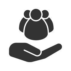 Open hand with group of people glyph icon