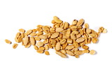 Fototapeta  - Mix of roasted and salted peanuts, cashew nuts, almonds and hazelnut isolated on white background, top view
