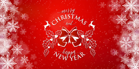 Wall Mural - merry christmas and happy new year typography text sign on red background