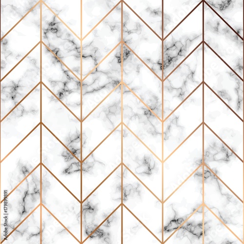 Naklejka - mata magnetyczna na lodówkę Vector marble texture, seamless pattern design with golden geometric lines, black and white marbling surface, modern luxurious background