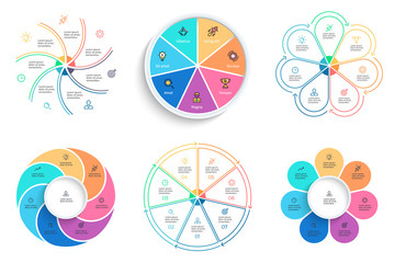 Business infographics. Pie charts with 7 steps, options. Vector templates.