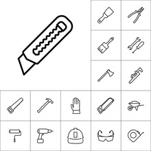Line Cutter Icon On White Background, Construction Set