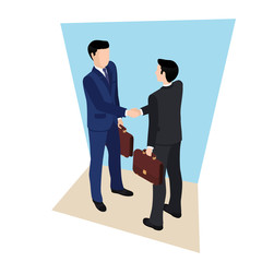 handshake of two men in business suits with briefcases in hands