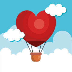 Wall Mural - hot air balloon with heart shape