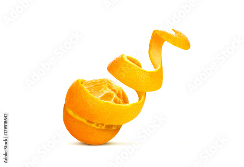 Fotomural orange with cut out skin in the form of a spiral , isolated on white background