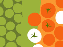 Abstract Fruit And Vegetable Design In Flat Cut Out Style. Rows Of Tomatoes. Vector Illustration.