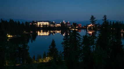 Sticker - Tatras at night over Strbske pleso - lake, Slovakia, Time lapse