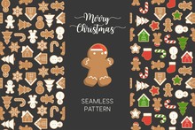 Seamless Pattern Of Different Gingerbread Men Cookie For Christmas