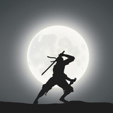 Fototapeta Mapy - A Japanese Ninja Under The Moonlight 