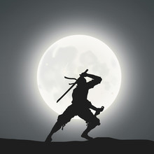 A Japanese Ninja Under The Moonlight 