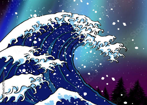 版権切れ 葛飾北斎の波 模写 オーロラ Adobe Stock でこの