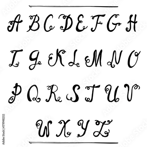 Black Ink Hand Drawn Alphabet Capital Letters Curly Vintage Font Buy This Stock Vector And Explore Similar Vectors At Adobe Stock Adobe Stock