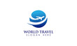 blue circle globe symbol world travel logo template