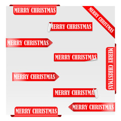 Wall Mural - Set of Merry Christmas Red Label Ribbons. Vector illustration Isolated on white background.