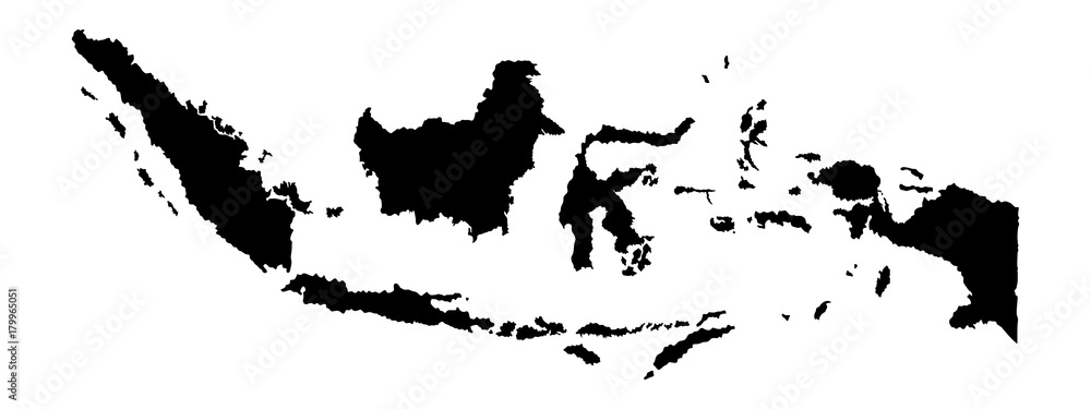 Indonesia vector map isolated on white background silhouette. High detailed illustration. - obrazy, fototapety, plakaty 