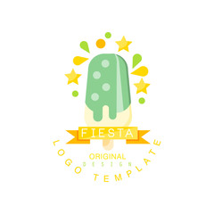 Sticker - Fiesta logo template original design, colorful label for a holiday or festival vector Illustration