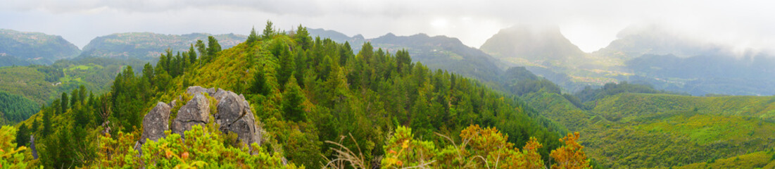 View of mountains from pico Das Pedras, Madeira Island, Portugal, Europe.