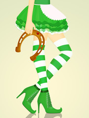 Sticker - girl Saint patrick with horseshoe