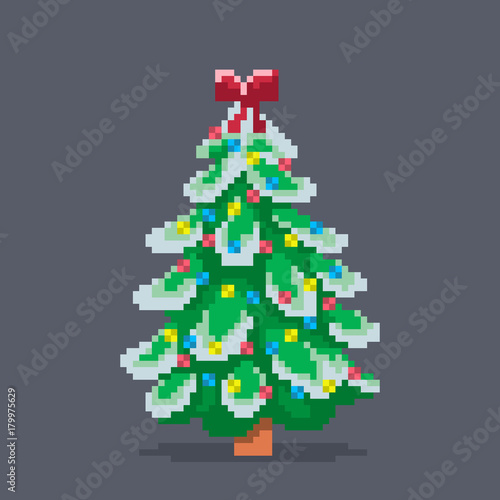 Pixel art decorated christmas tree. - Buy this stock vector and explore