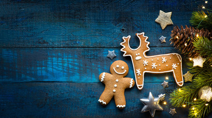 Wall Mural - christmas holidays ornament flat lay; christmas card background