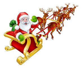 Santa Claus Christmas Reindeer and Sled Sleigh 