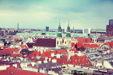 Fototapete - Aerial view of the old city of Vienna from St. Stephen's Cathedral, Austria, Europe. 