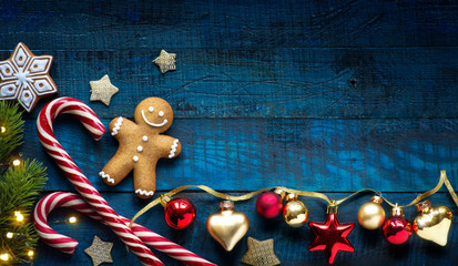 Wall Mural - christmas holidays ornament flat lay; christmas card background