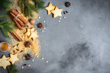 Canvas Print - Christmas background with spices and cookies