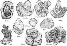 Mineral Collection Illustration, Drawing, Engraving, Ink, Line Art, Vector