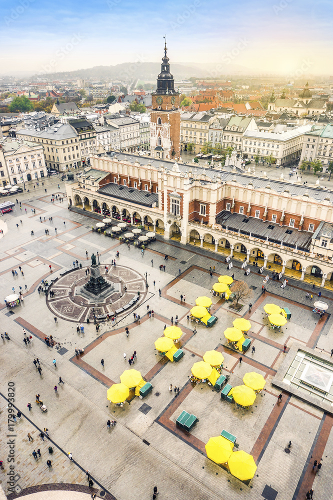 Cloth's Hall and Old City Hall Tower on Market Square, Krakow, Poland - obrazy, fototapety, plakaty 