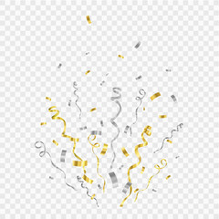 Golden confetti isolated on checkered background. Festive vector