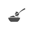 Baby spoon and bowl full of meal vector icon isolated. Baby spoon and bowl full of meal icon. Baby spoon and bowl icon for infographic, website or app
