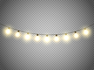 Aufkleber - Christmas lights isolated on transparent background. Vector xmas glowing garland.