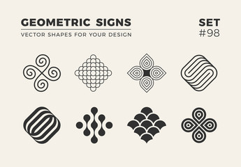 Wall Mural - Set of eight minimalistic trendy shapes. Stylish vector logo emblems for Your design. Simple geometric signs collection.