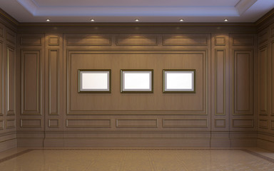 Wall Mural - A classic interior with wood paneling. 3d rendering.