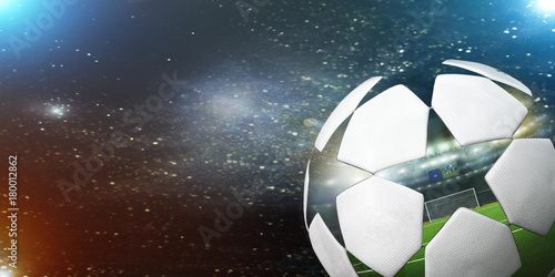 Fotografía Soccer ball in the background of the starry sky.