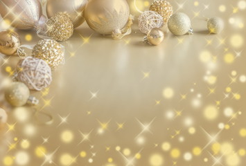 Gold Festive Christmas background. Christmas ball golden background. Christmas decoration.