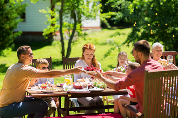 Sticker - happy family having dinner or summer garden party