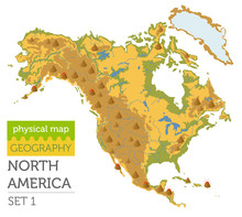 North America Physical Map Elements. Build Your Own Geography Info Graphic Collection