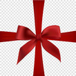 © tissansk - Red realistic 3d bow with ribbons, isolated on transparent background. Vector illustration. Poster, card or brochure template.