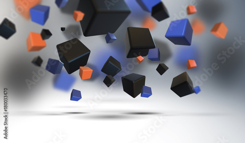 Fototapeta Abstract geometric shapes background Chaotic composition of cubes 3d render picture