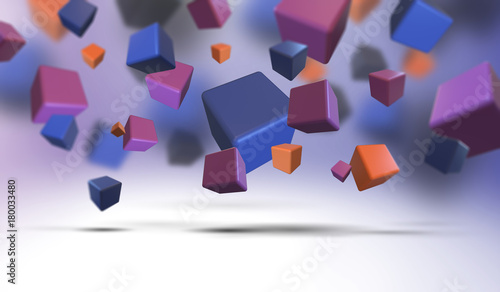 Fototapeta Abstract geometric shapes background Chaotic composition of cubes 3d render picture