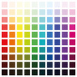 Color spectrum chart with hundred different colors in various saturation from light to dark - square size format vector illustration on white background.