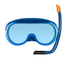 Blue Diving Or Snorkel Mask With Tube.