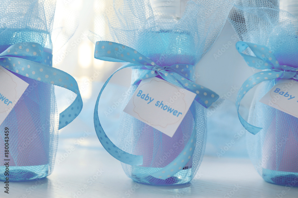 Baby shower gifts on table
