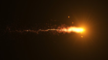 Fire Comet Flying. Shining Lights In Motion With Small Particles. Ring Of Fire, Plasma Ring On A Dark Background. 3D Rendering, Abstract Background.