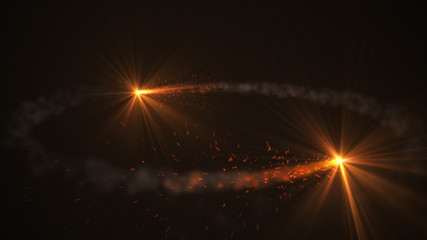Wall Mural - fire comet flying. shining lights in motion with small particles. ring of fire, plasma ring on a dar